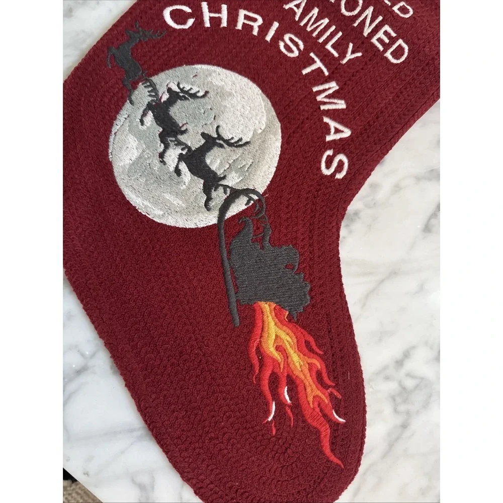 Pottery Barn Fun Old Fashioned Family Christmas Stocking Santa Flames NWOT